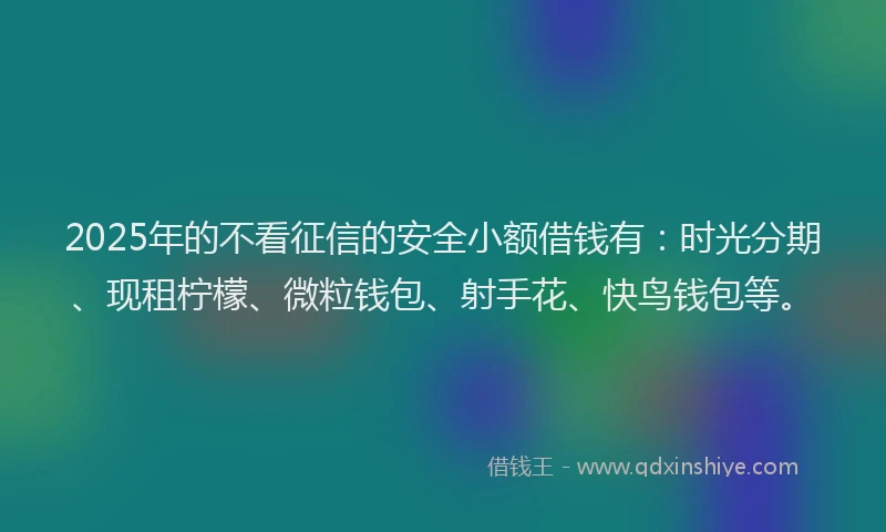 2025年的不看征信的安全小额借钱有：时光分期、现租柠檬、微粒钱包、射手花、快鸟钱包等。