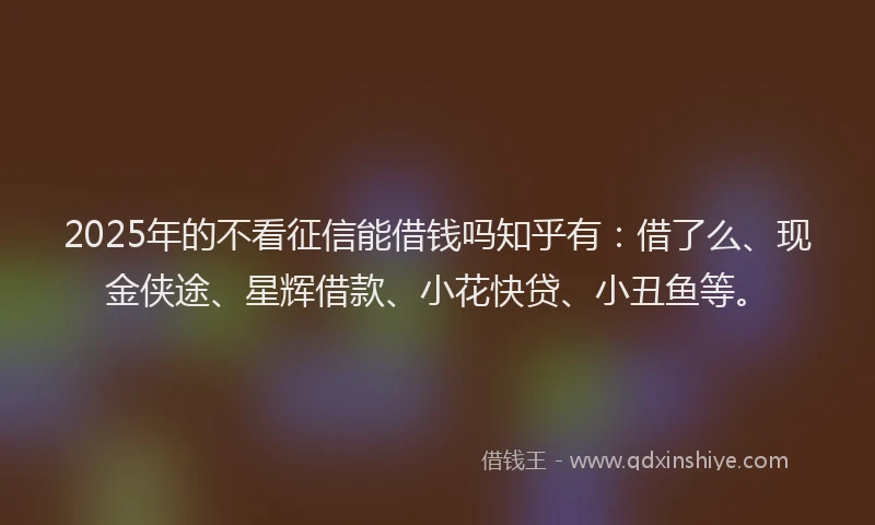 2025年的不看征信能借钱吗知乎有：借了么、现金侠途、星辉借款、小花快贷、小丑鱼等。