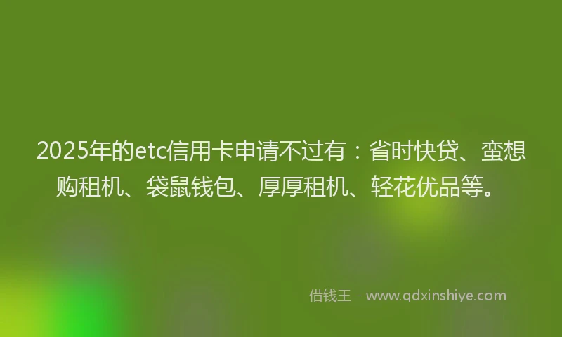 2025年的etc信用卡申请不过有：省时快贷、蛮想购租机、袋鼠钱包、厚厚租机、轻花优品等。