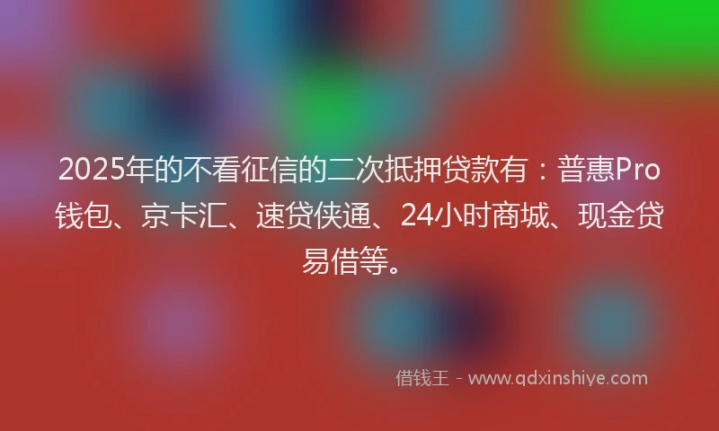 2025年的不看征信的二次抵押贷款有：普惠Pro钱包、京卡汇、速贷侠通、24小时商城、现金贷易借等。