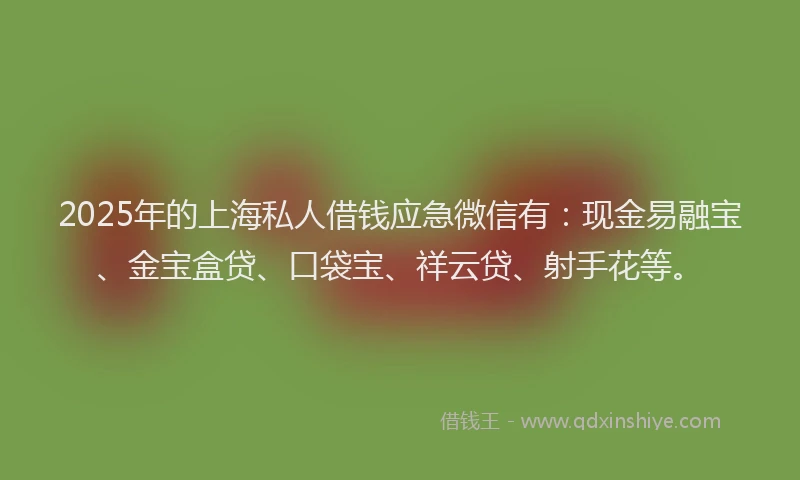 2025年的上海私人借钱应急微信有：现金易融宝、金宝盒贷、口袋宝、祥云贷、射手花等。