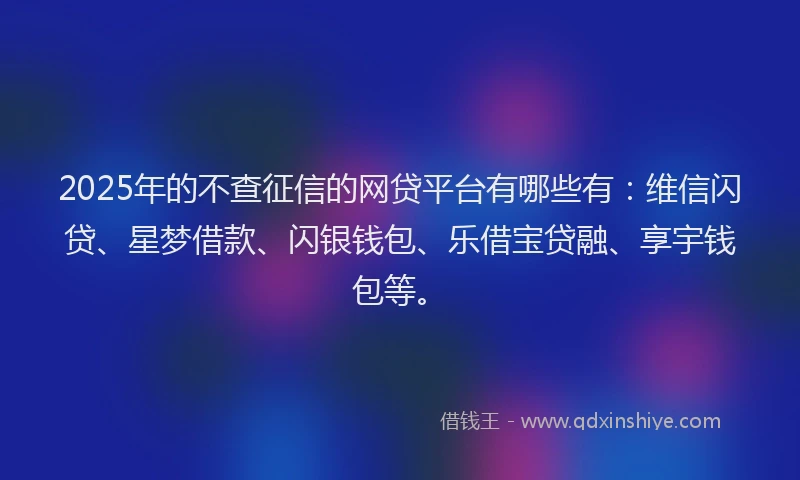 2025年的不查征信的网贷平台有哪些有：维信闪贷、星梦借款、闪银钱包、乐借宝贷融、享宇钱包等。