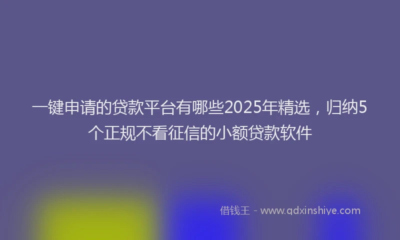 一键申请的贷款平台有哪些2025年精选，归纳5个正规不看征信的小额贷款软件