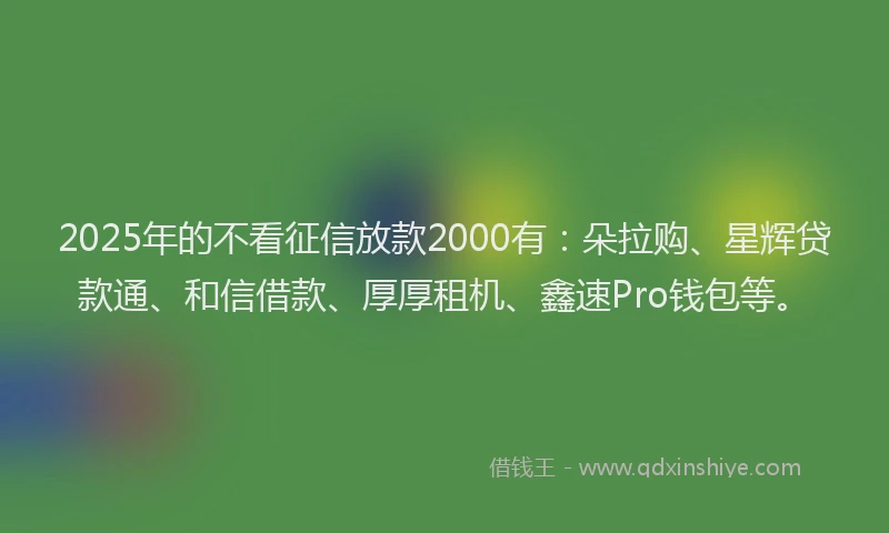 2025年的不看征信放款2000有：朵拉购、星辉贷款通、和信借款、厚厚租机、鑫速Pro钱包等。