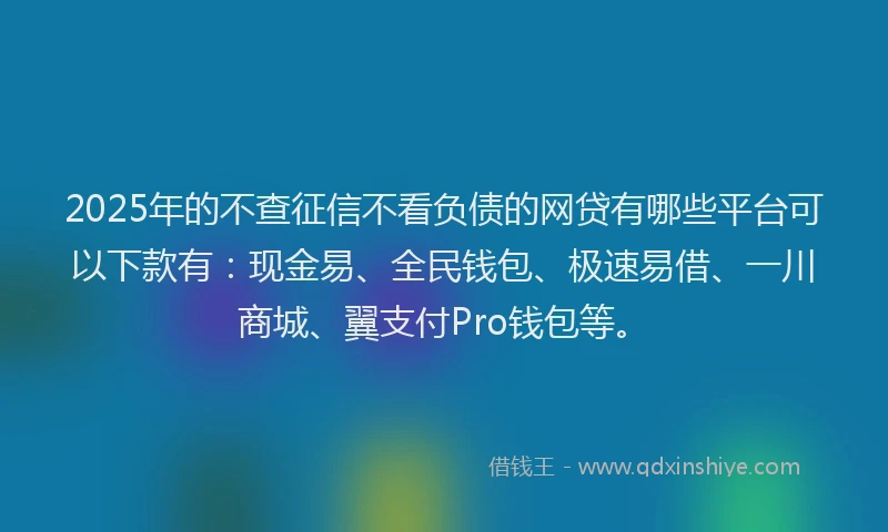 2025年的不查征信不看负债的网贷有哪些平台可以下款有：现金易、全民钱包、极速易借、一川商城、翼支付Pro钱包等。