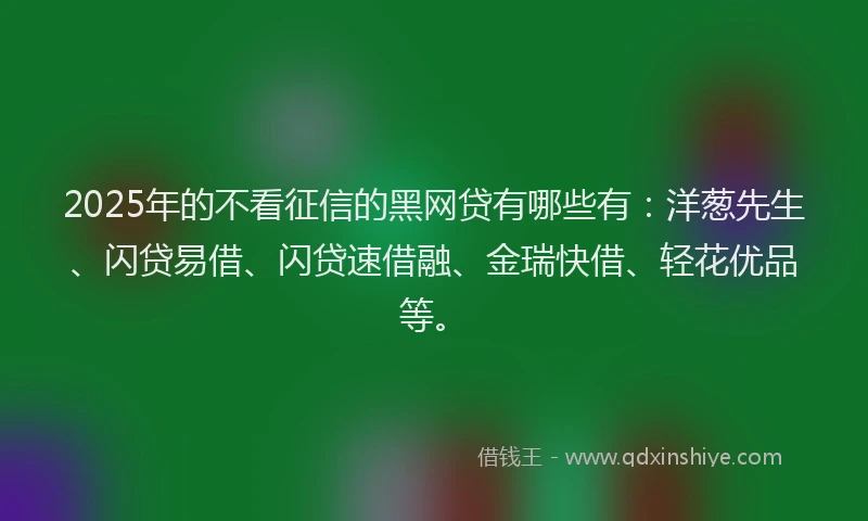 2025年的不看征信的黑网贷有哪些有：洋葱先生、闪贷易借、闪贷速借融、金瑞快借、轻花优品等。