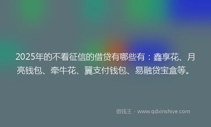 2025年的不看征信的借贷有哪些有：鑫享花、月亮钱包、牵牛花、翼支付钱包、易融贷宝盒等。