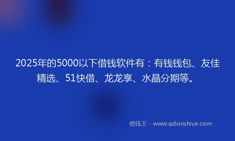 2025年的5000以下借钱软件有：有钱钱包、友佳精选、51快借、龙龙享、水晶分期等。