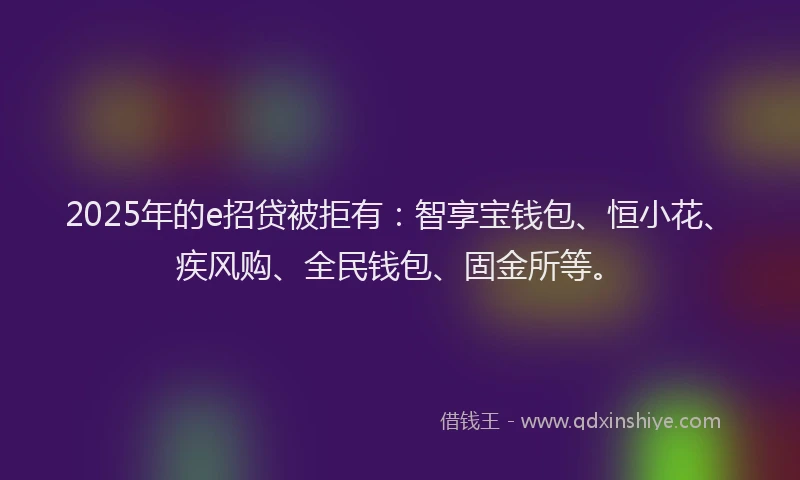 2025年的e招贷被拒有：智享宝钱包、恒小花、疾风购、全民钱包、固金所等。