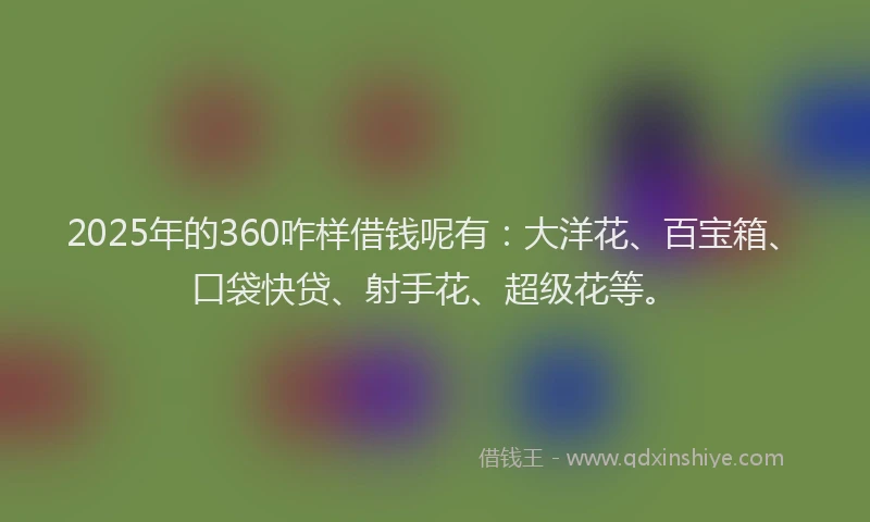 2025年的360咋样借钱呢有：大洋花、百宝箱、口袋快贷、射手花、超级花等。