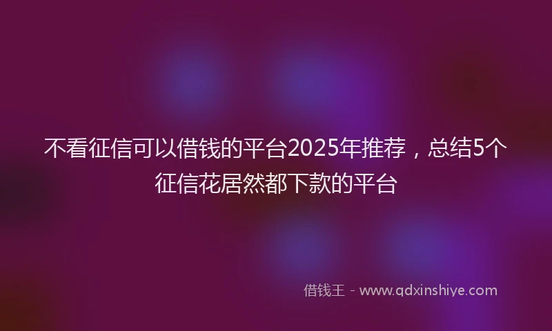 不看征信可以借钱的平台2025年推荐，总结5个征信花居然都下款的平台