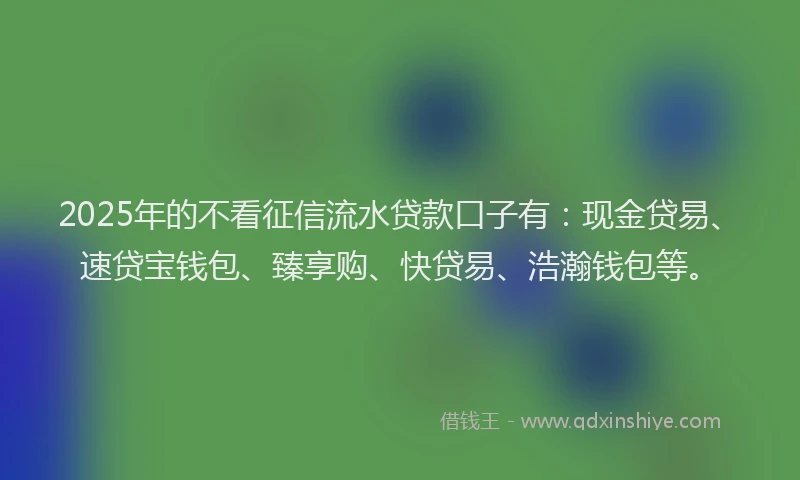 2025年的不看征信流水贷款口子有：现金贷易、速贷宝钱包、臻享购、快贷易、浩瀚钱包等。