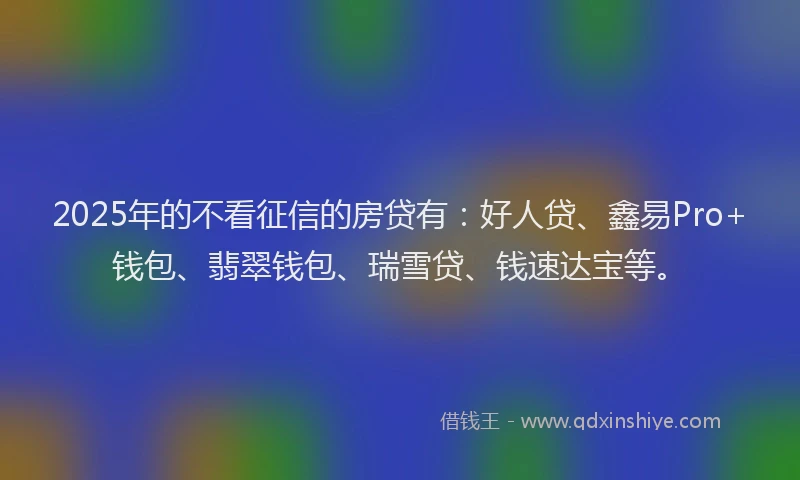 2025年的不看征信的房贷有：好人贷、鑫易Pro+钱包、翡翠钱包、瑞雪贷、钱速达宝等。