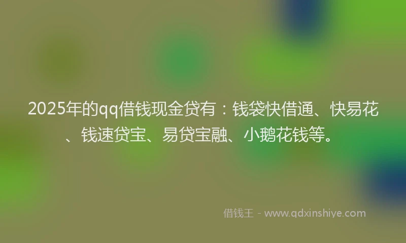 2025年的qq借钱现金贷有：钱袋快借通、快易花、钱速贷宝、易贷宝融、小鹅花钱等。