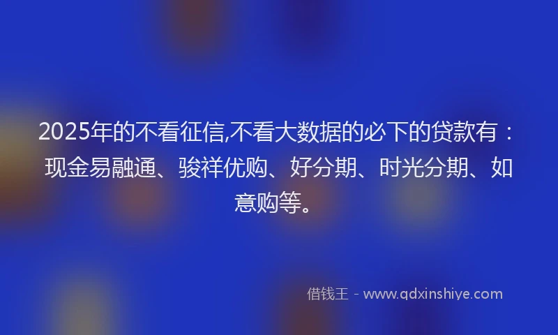2025年的不看征信,不看大数据的必下的贷款有：现金易融通、骏祥优购、好分期、时光分期、如意购等。