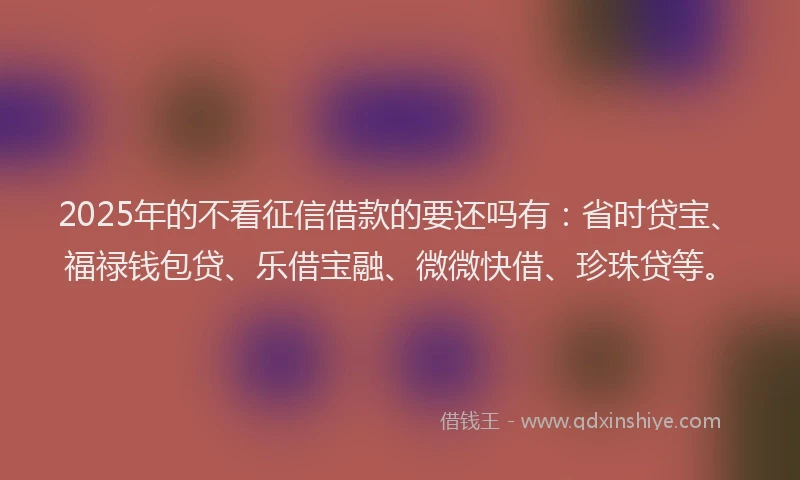 2025年的不看征信借款的要还吗有：省时贷宝、福禄钱包贷、乐借宝融、微微快借、珍珠贷等。