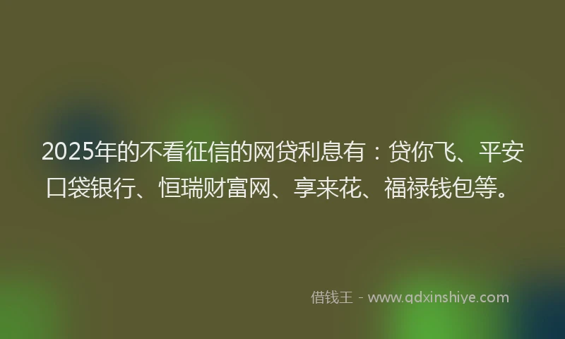2025年的不看征信的网贷利息有：贷你飞、平安口袋银行、恒瑞财富网、享来花、福禄钱包等。