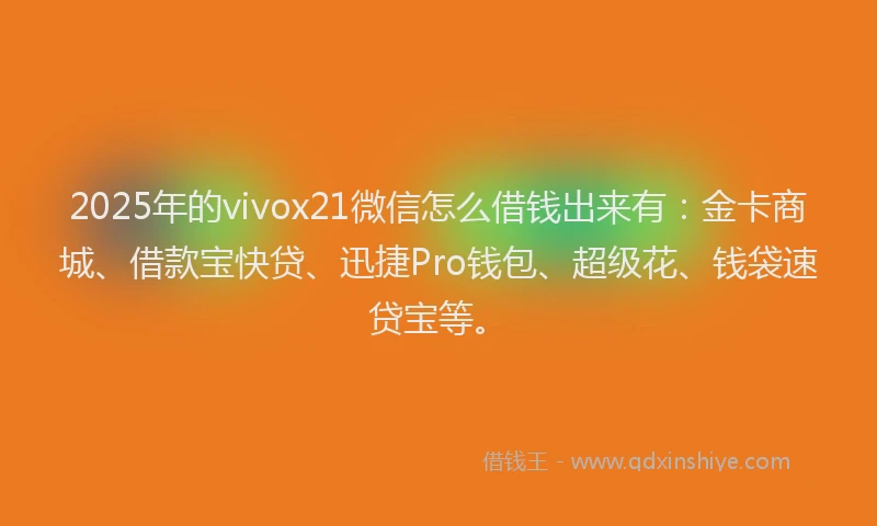 2025年的vivox21微信怎么借钱出来有：金卡商城、借款宝快贷、迅捷Pro钱包、超级花、钱袋速贷宝等。