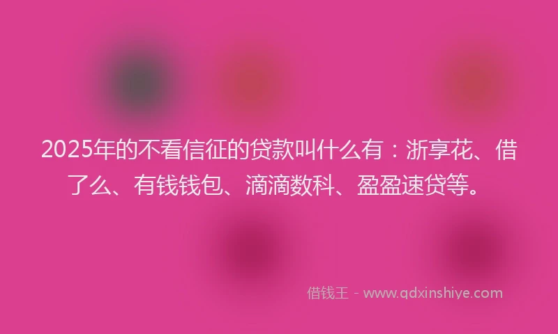 2025年的不看信征的贷款叫什么有：浙享花、借了么、有钱钱包、滴滴数科、盈盈速贷等。