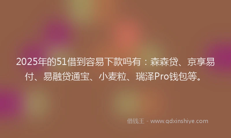 2025年的51借到容易下款吗有：森森贷、京享易付、易融贷通宝、小麦粒、瑞泽Pro钱包等。