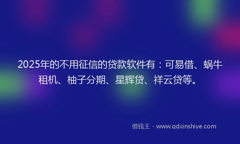 2025年的不用征信的贷款软件有：可易借、蜗牛租机、柚子分期、星辉贷、祥云贷等。