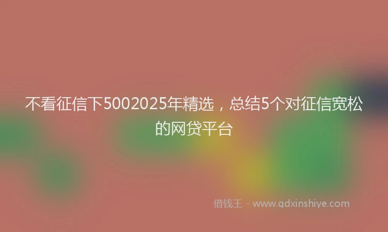 不看征信下5002025年精选，总结5个对征信宽松的网贷平台