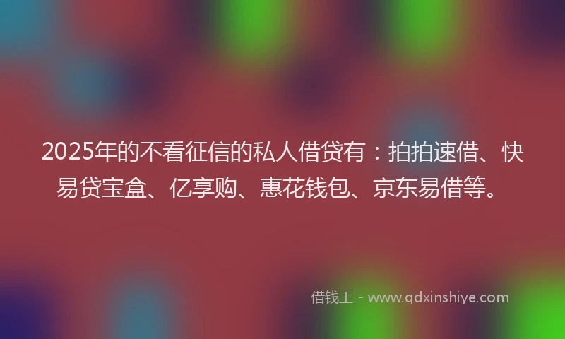 2025年的不看征信的私人借贷有：拍拍速借、快易贷宝盒、亿享购、惠花钱包、京东易借等。