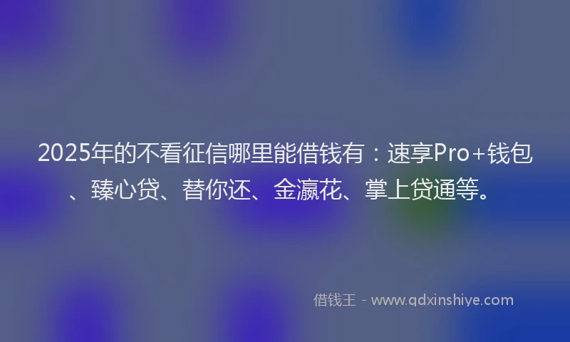2025年的不看征信哪里能借钱有：速享Pro+钱包、臻心贷、替你还、金瀛花、掌上贷通等。