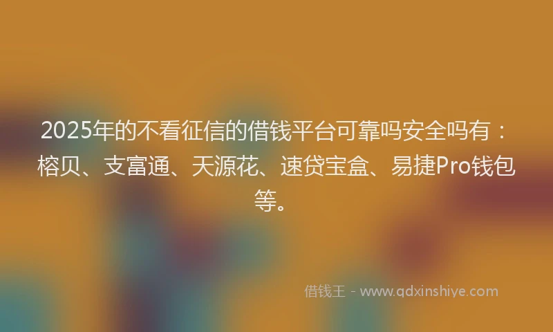 2025年的不看征信的借钱平台可靠吗安全吗有：榕贝、支富通、天源花、速贷宝盒、易捷Pro钱包等。