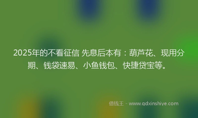 2025年的不看征信 先息后本有：葫芦花、现用分期、钱袋速易、小鱼钱包、快捷贷宝等。