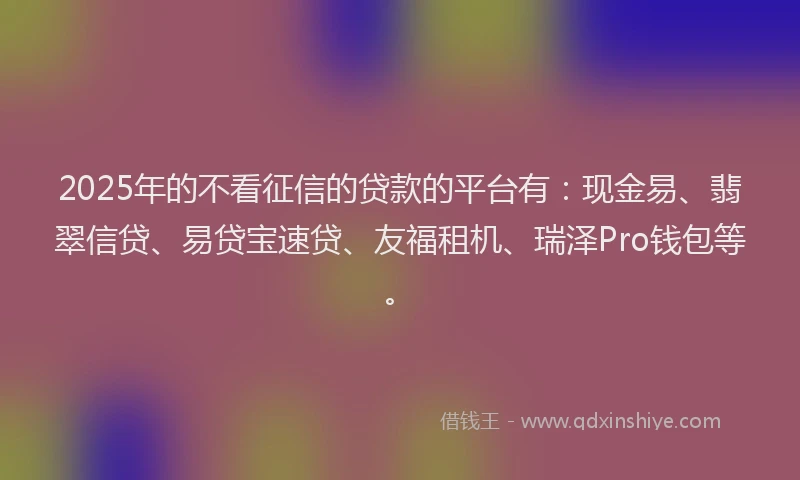 2025年的不看征信的贷款的平台有：现金易、翡翠信贷、易贷宝速贷、友福租机、瑞泽Pro钱包等。