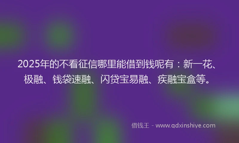 2025年的不看征信哪里能借到钱呢有：新一花、极融、钱袋速融、闪贷宝易融、疾融宝盒等。