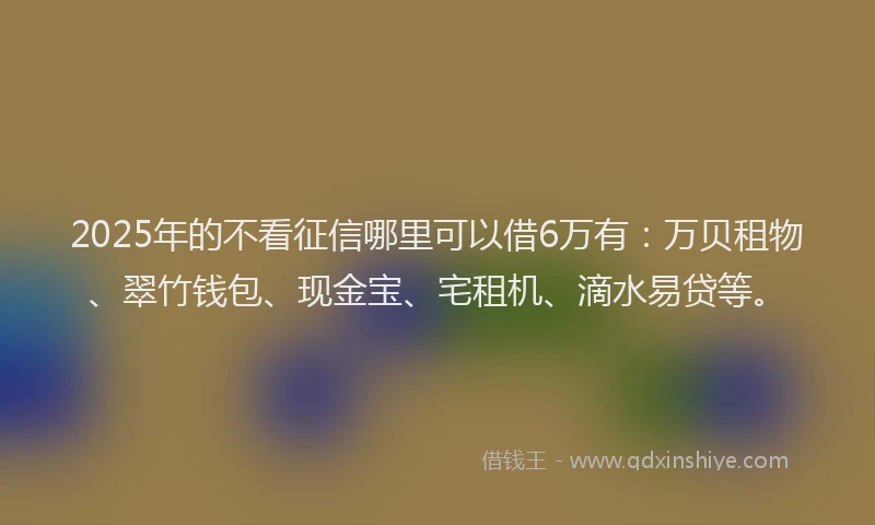 2025年的不看征信哪里可以借6万有：万贝租物、翠竹钱包、现金宝、宅租机、滴水易贷等。