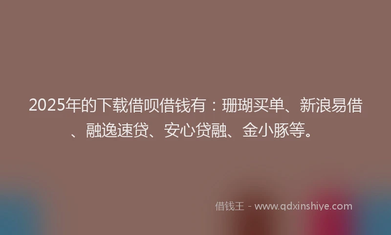 2025年的下载借呗借钱有：珊瑚买单、新浪易借、融逸速贷、安心贷融、金小豚等。