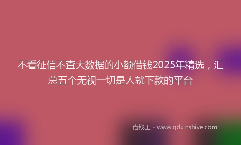 不看征信不查大数据的小额借钱2025年精选，汇总五个无视一切是人就下款的平台