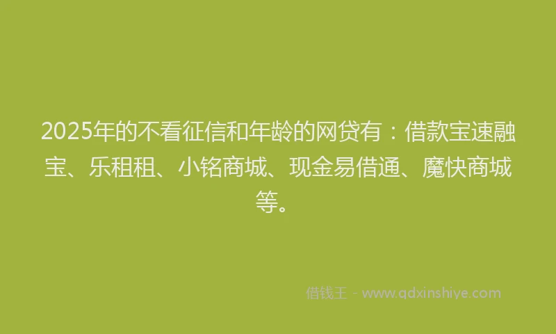 2025年的不看征信和年龄的网贷有：借款宝速融宝、乐租租、小铭商城、现金易借通、魔快商城等。