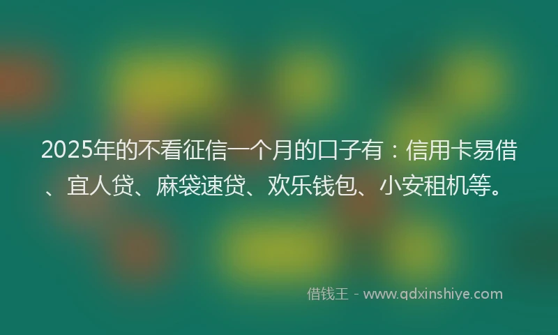 2025年的不看征信一个月的口子有：信用卡易借、宜人贷、麻袋速贷、欢乐钱包、小安租机等。