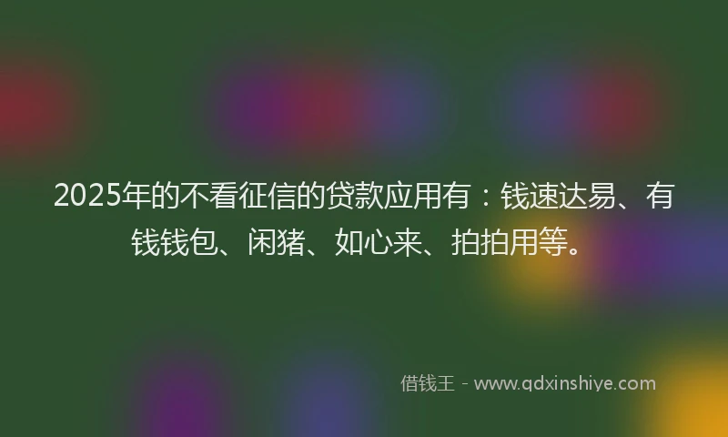 2025年的不看征信的贷款应用有：钱速达易、有钱钱包、闲猪、如心来、拍拍用等。