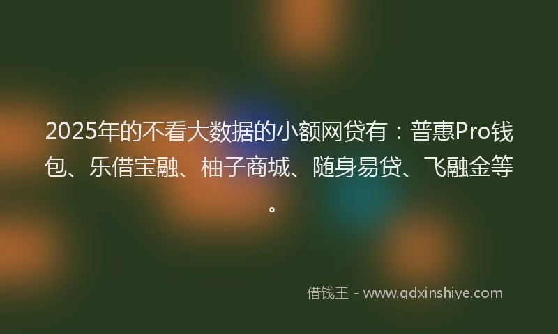 2025年的不看大数据的小额网贷有：普惠Pro钱包、乐借宝融、柚子商城、随身易贷、飞融金等。