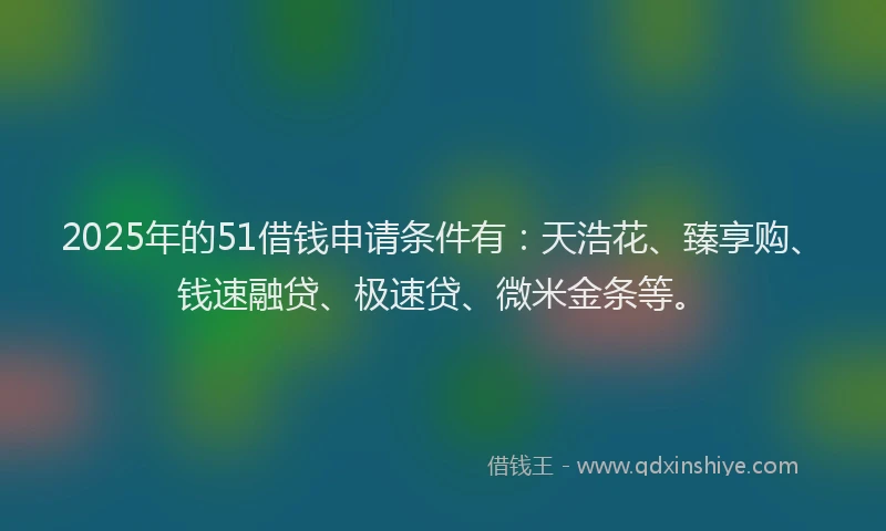 2025年的51借钱申请条件有：天浩花、臻享购、钱速融贷、极速贷、微米金条等。