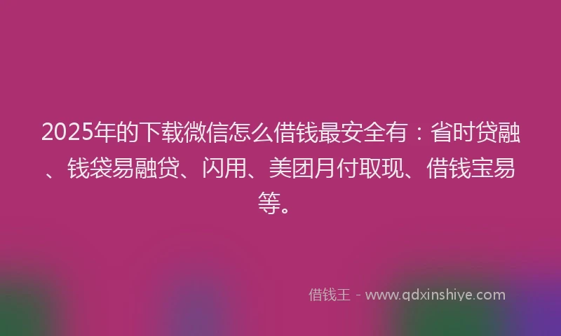 2025年的下载微信怎么借钱最安全有：省时贷融、钱袋易融贷、闪用、美团月付取现、借钱宝易等。