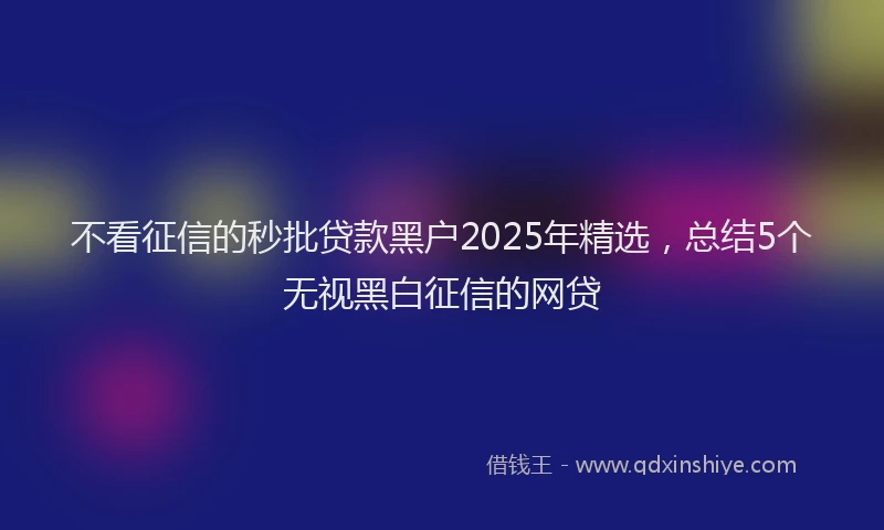 不看征信的秒批贷款黑户2025年精选，总结5个无视黑白征信的网贷