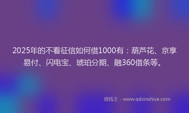 2025年的不看征信如何借1000有：葫芦花、京享易付、闪电宝、琥珀分期、融360借条等。