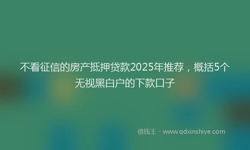 不看征信的房产抵押贷款2025年推荐，概括5个无视黑白户的下款口子