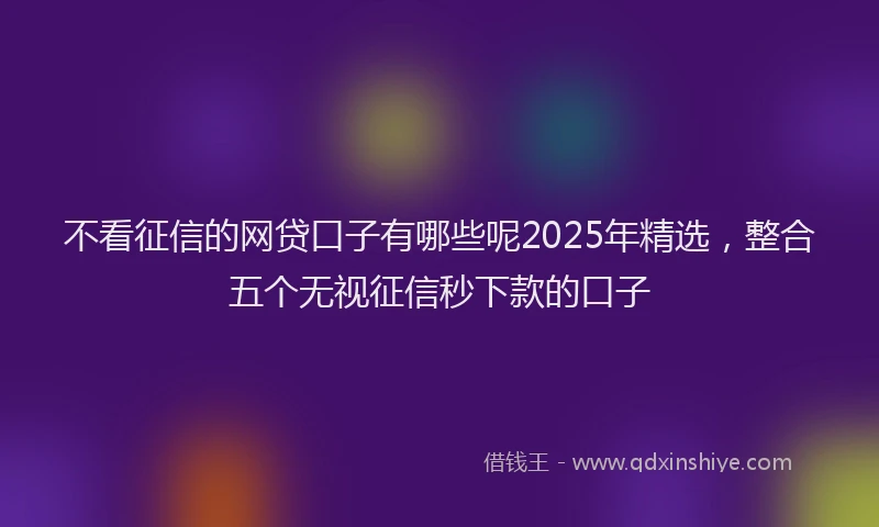 不看征信的网贷口子有哪些呢2025年精选，整合五个无视征信秒下款的口子