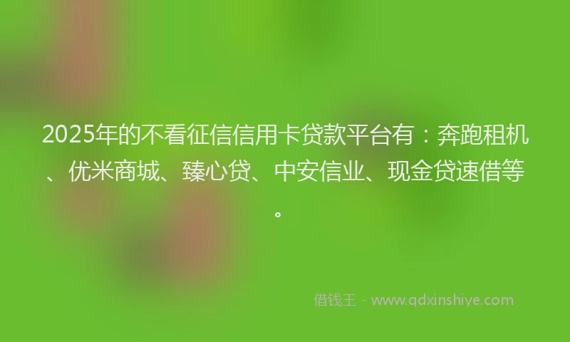 2025年的不看征信信用卡贷款平台有：奔跑租机、优米商城、臻心贷、中安信业、现金贷速借等。