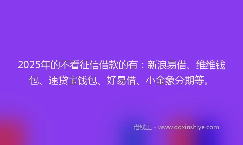 2025年的不看征信借款的有：新浪易借、维维钱包、速贷宝钱包、好易借、小金象分期等。