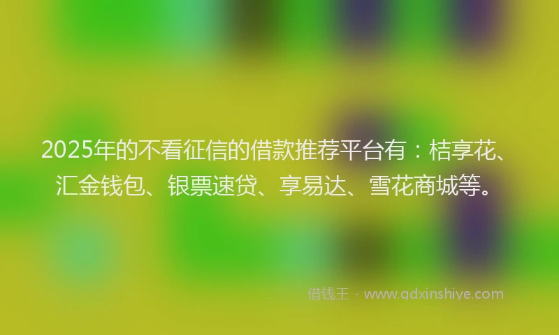 2025年的不看征信的借款推荐平台有：桔享花、汇金钱包、银票速贷、享易达、雪花商城等。