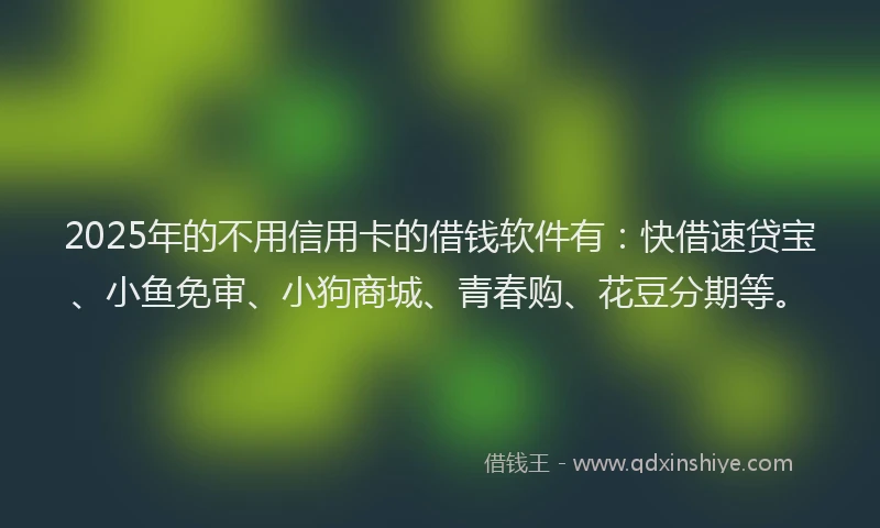 2025年的不用信用卡的借钱软件有：快借速贷宝、小鱼免审、小狗商城、青春购、花豆分期等。