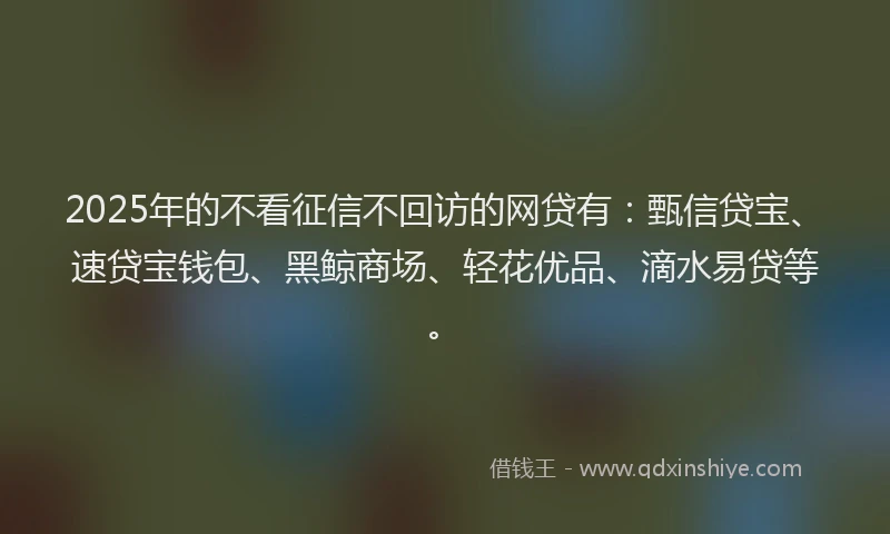 2025年的不看征信不回访的网贷有：甄信贷宝、速贷宝钱包、黑鲸商场、轻花优品、滴水易贷等。